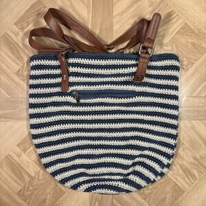 The Sak Purse Silverwood Crochet Shopper Bag Striped Leather Straps Vacation